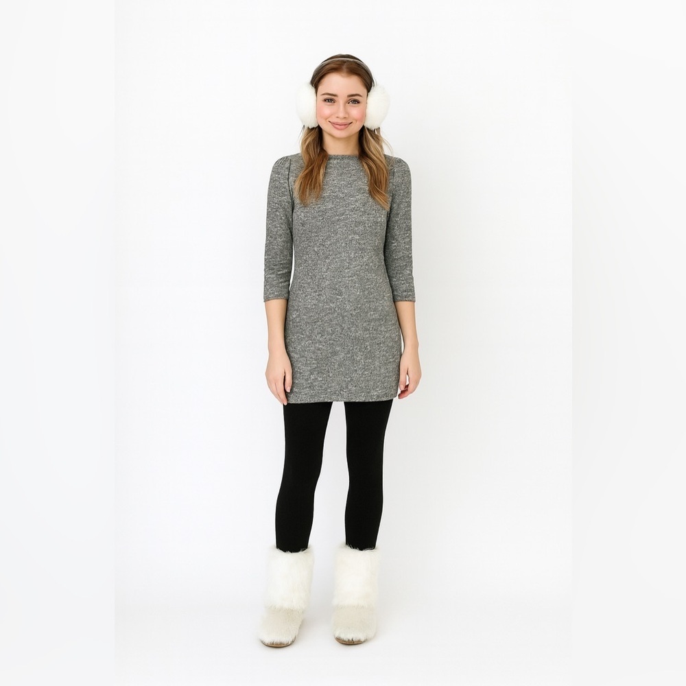 Leith Hachi 3/4 Sleeve Knit Sweater Mini Dress Gray Heather Size M NWOT